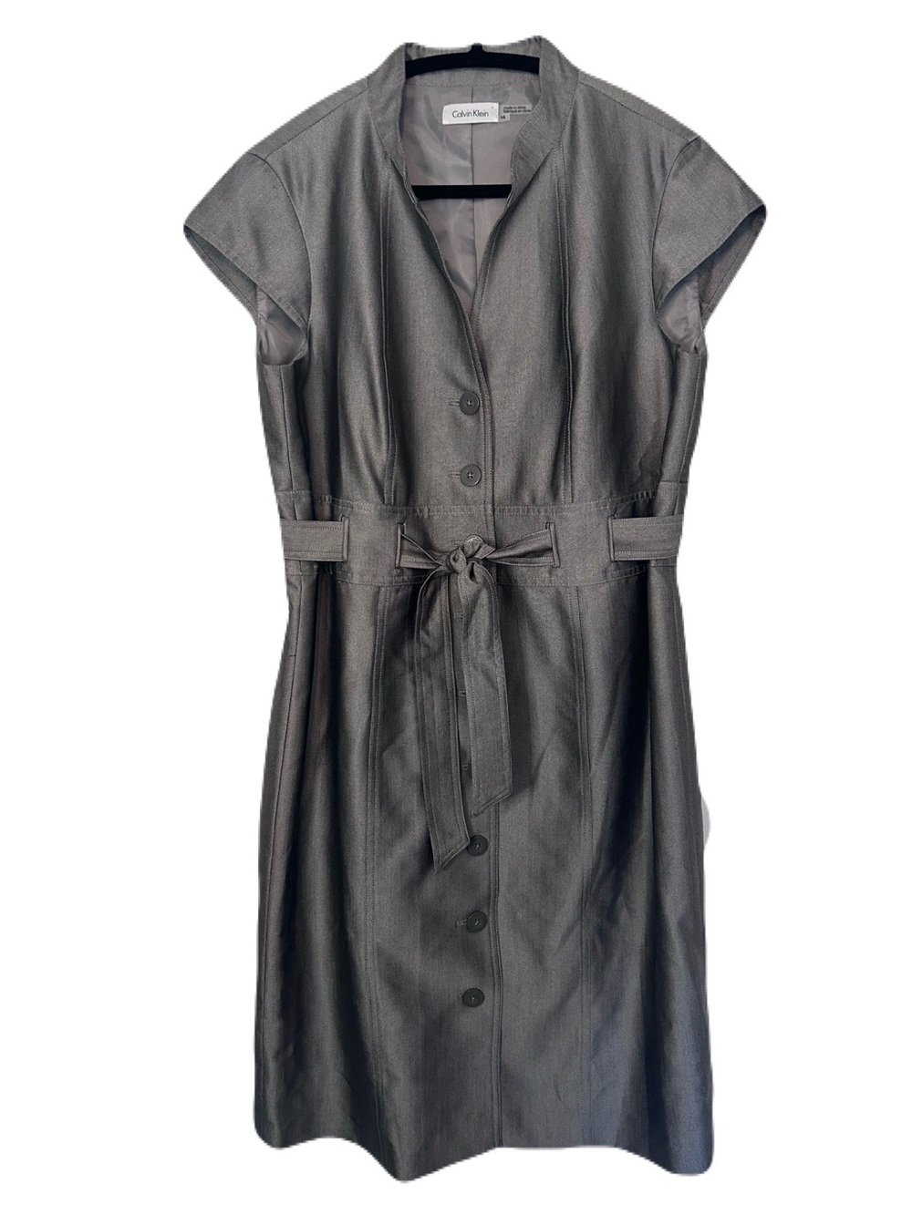 Calvin Klein Gray Belted Midi Dress